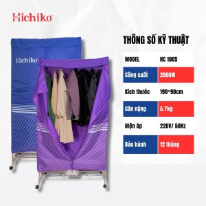 Tủ sấy quần áo 2000W, cao 1m9 không nhăn quần áo Hichiko HC 1005